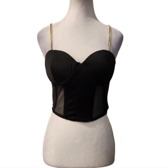 Black Corset with Gold Chain Straps, adjustable straps & bra enclosure at back - Picture 3 of 7